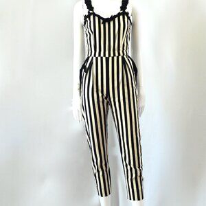 Dancing Riot Striped Jumpsuit With Adjustable Straps & Bow Accents